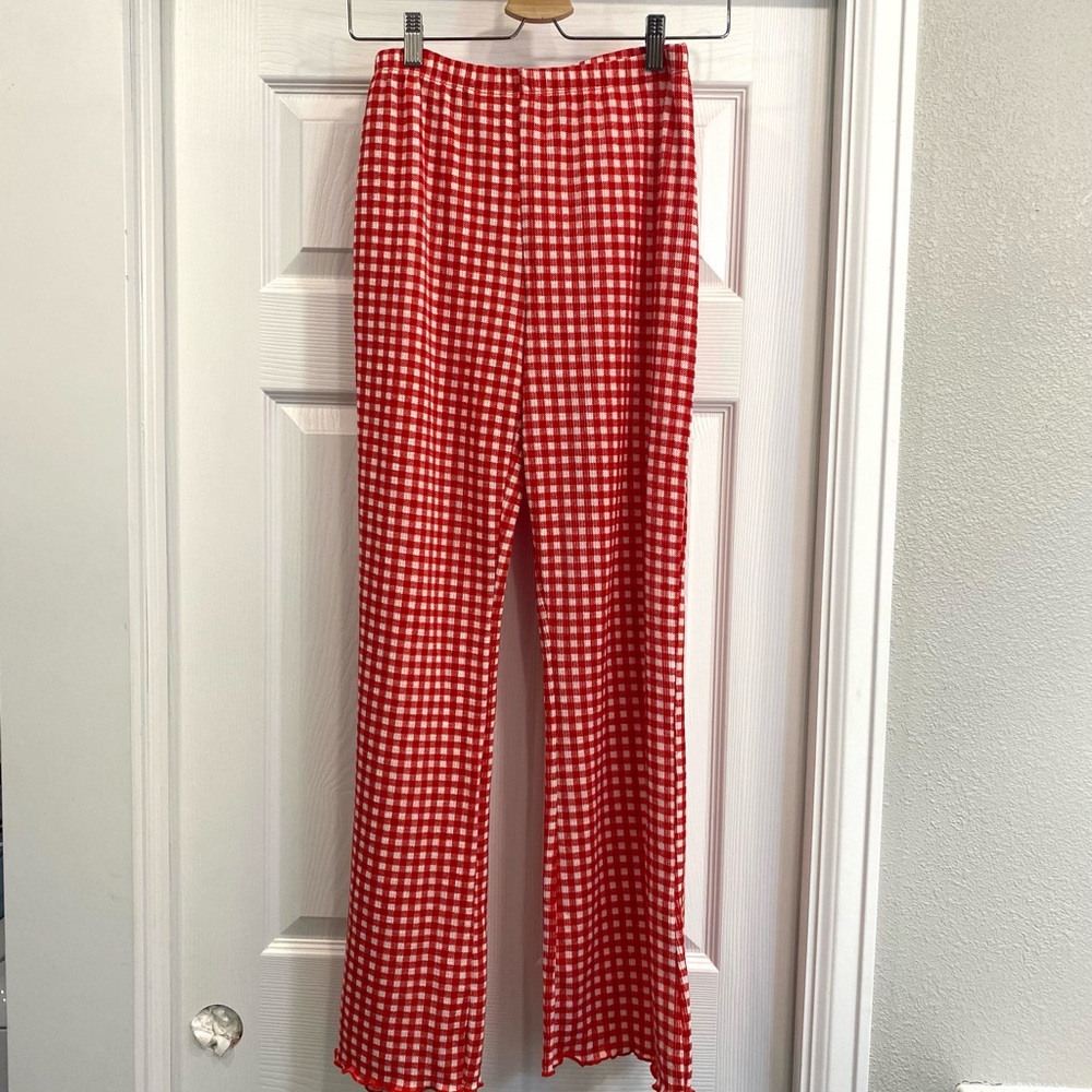 Source Unknown Red & White Gingham Wide-Leg Pants
